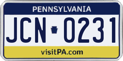 PA license plate JCN0231