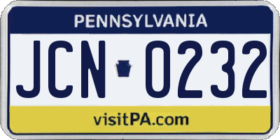 PA license plate JCN0232