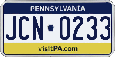 PA license plate JCN0233