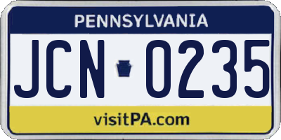 PA license plate JCN0235