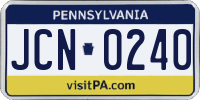 PA license plate JCN0240