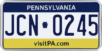 PA license plate JCN0245