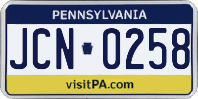 PA license plate JCN0258