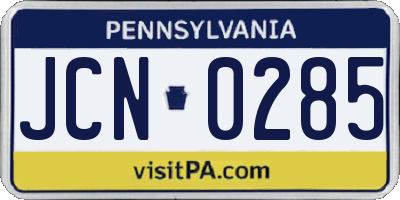 PA license plate JCN0285