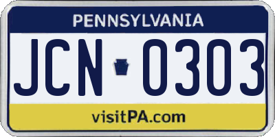 PA license plate JCN0303