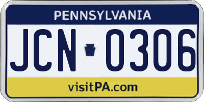 PA license plate JCN0306