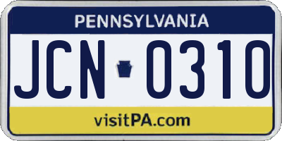 PA license plate JCN0310