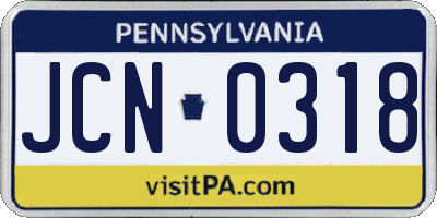 PA license plate JCN0318
