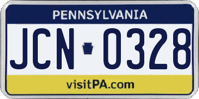 PA license plate JCN0328