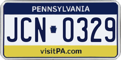 PA license plate JCN0329