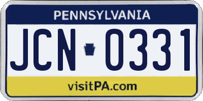 PA license plate JCN0331