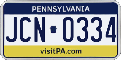 PA license plate JCN0334
