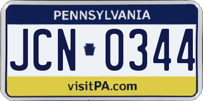 PA license plate JCN0344