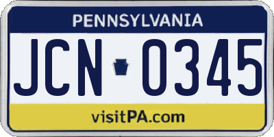 PA license plate JCN0345