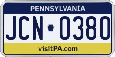 PA license plate JCN0380