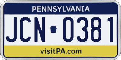 PA license plate JCN0381