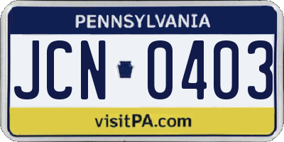 PA license plate JCN0403