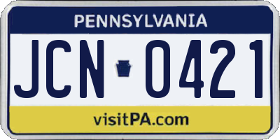 PA license plate JCN0421
