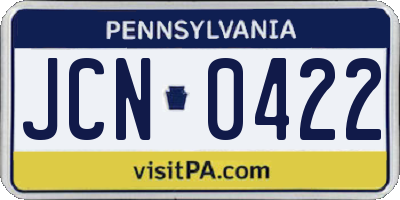 PA license plate JCN0422