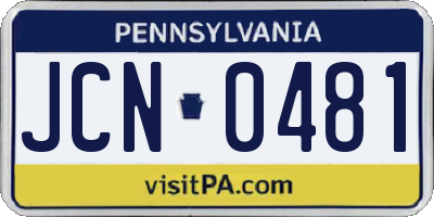PA license plate JCN0481