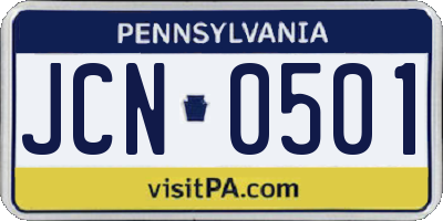 PA license plate JCN0501