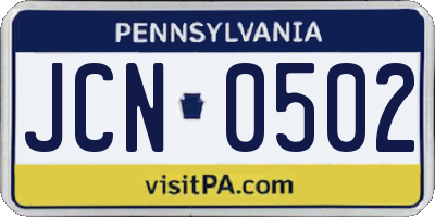 PA license plate JCN0502