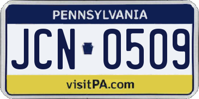 PA license plate JCN0509
