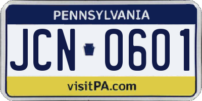 PA license plate JCN0601