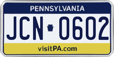 PA license plate JCN0602