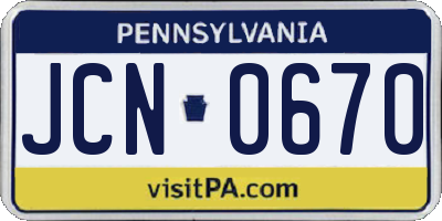 PA license plate JCN0670