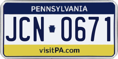 PA license plate JCN0671