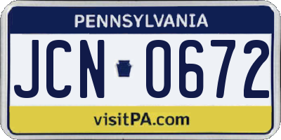 PA license plate JCN0672