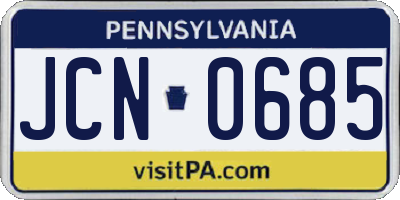 PA license plate JCN0685