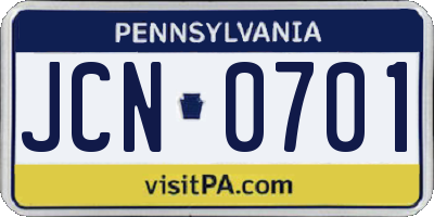 PA license plate JCN0701