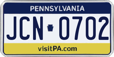 PA license plate JCN0702