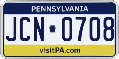 PA license plate JCN0708