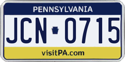 PA license plate JCN0715