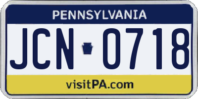 PA license plate JCN0718
