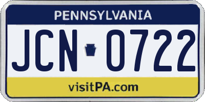PA license plate JCN0722