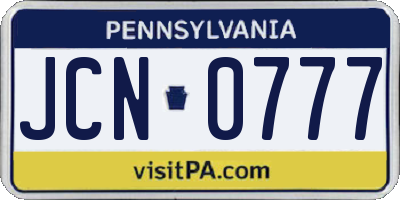 PA license plate JCN0777