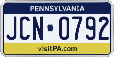 PA license plate JCN0792