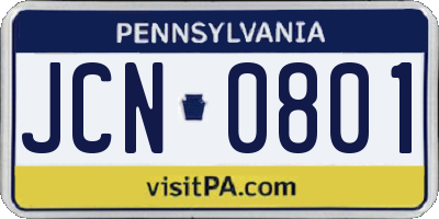PA license plate JCN0801