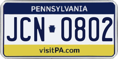 PA license plate JCN0802