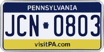 PA license plate JCN0803