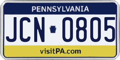 PA license plate JCN0805