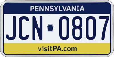 PA license plate JCN0807