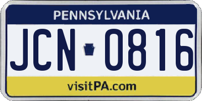 PA license plate JCN0816
