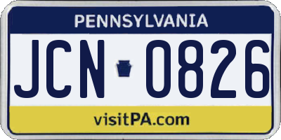 PA license plate JCN0826