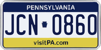 PA license plate JCN0860