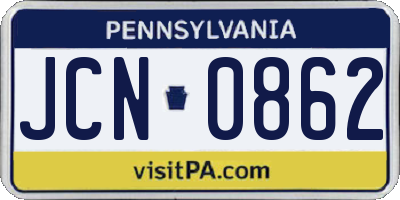 PA license plate JCN0862